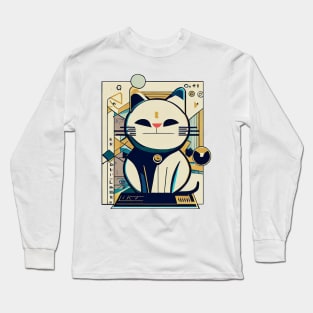 Cute lucky cat | Black, blue, and yellow Long Sleeve T-Shirt